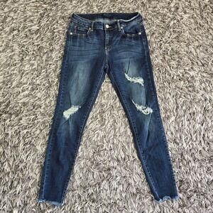 Just USA AB703 Womens Skinny Jeans Dark Wash Distressed Raw Hem Size 28